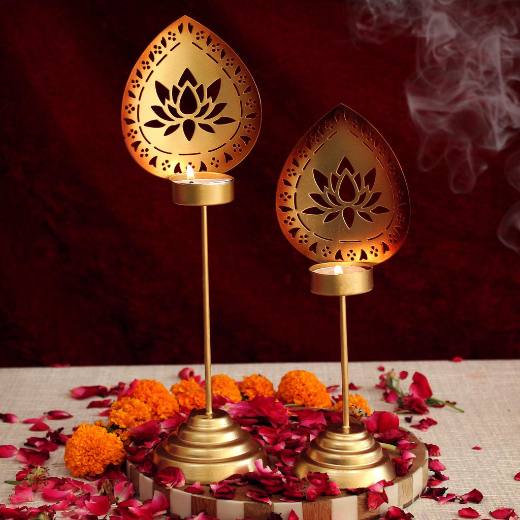 TIED RIBBONS Pack of 2 Tealight Candle Holders - Decorations Items for Home Table (Pack of 2) - Home Décor - Gifts Item
