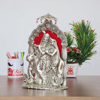 KridayKraft Metal Radha Krishna Idol with Cow Decorative Showpiece Statue for Puja Room Home Office Desk Gift Items Ornate Metal Sculpture of Hindu Deities (Silver, Height 33 CM)
