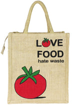Sangra Eco-Friendly Unisex Stylish Love Food Printed Jute Tote Lunch Bag with Zipper