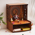 KamlaArt OM Wooden Temple Beautiful MDF Wooden Temple/Pooja Mandir for Home and Office/Wall Mounted Temple Home Decor Temple (15.35 Inches) Brown