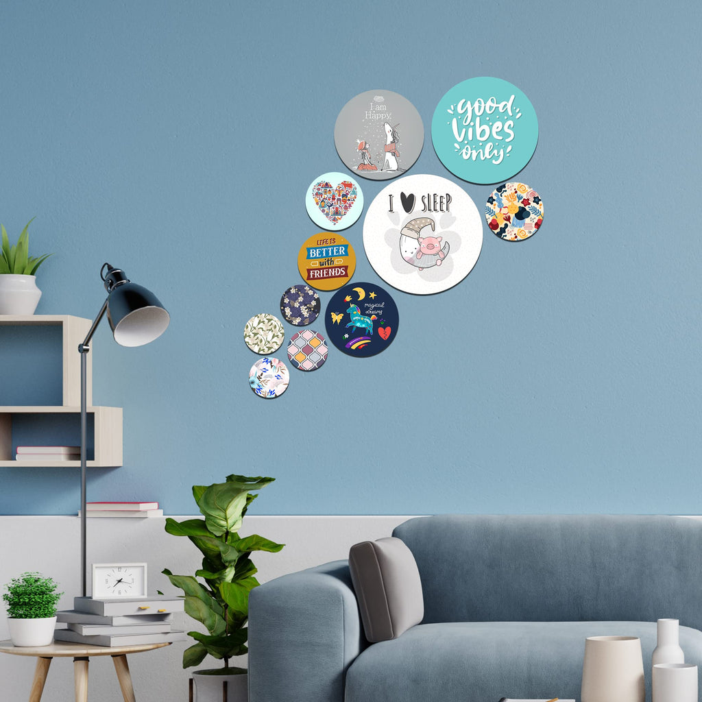 Artvibes Designer Wooden Wall Hanging for Home Decoration | Office | Gift | Wall Decor Hanging Ornaments | Living Room | Bedroom | Wooden Decorative Items (WPS_116N), Pack of 11 Pieces