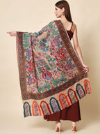 Pashmoda Women Noor Pure Wool Kalamkari Hand Embroidered Shawl (Size: 101 X 203 Cms)