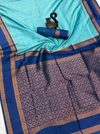 SATIKA VASTRAM Women's Banarasi Soft Silk Saree Zari Weaving Gold Zari Work Rich Border And Pallu With Blouse Piece (SkyBlue)