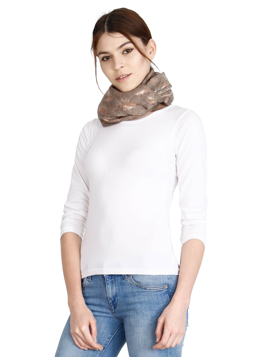 FabSeasons Casual Light Brown Cotton Solid Scarf with Feathers Design Zari, Scarves, Stole, Duppatta & Shawl for Women & Girls for Summer & Winters, Size - 80 * 180 cms
