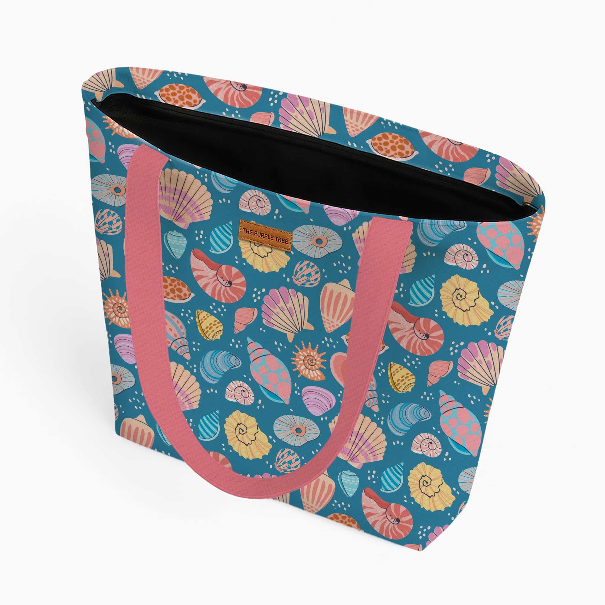 The Purple Tree Eco-Friendly Canvas Tote Bag, Sustainable, Reusable Shopping, Beach, Travel or Everyday Tote, Wide Tote Bag, Seashell Art