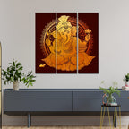 VIBECRAFTS Beautiful Shree Ganesh 3 Pieces Canvas Wall Painting Fitted With Wooden Frame For Home | Office | Living Room | Gifts (PTVC3Pcs1_9558)