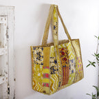 Ravaiyaa - Attitude is everything Patchwork Quilted Shoulder Tote Bag Women Reversible Shoulder Bag Cotton Carry Bag Multipurpose Tote Bags (Yellow)