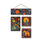 Artvibes Floral Peacock & Elephant Indian Folk Art Wooden Art Decoration Item for Home | Living Room | Office | Wall Art Painting For Hall | Graphic Artwork | Wall Poster | Unique Gift (WH_6530N)