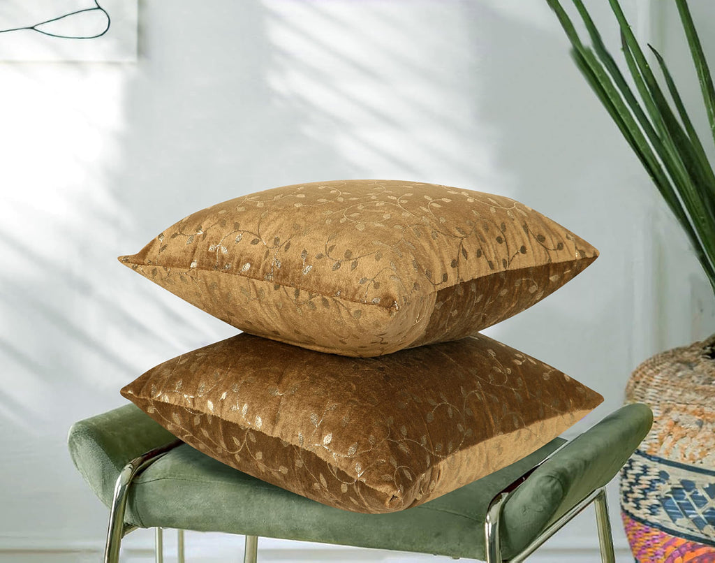 RD TREND® Premium Velvet Cushion Covers Set of 2 | Soft Decorative Throw Pillowcases for Sofa, Bed & Living Room | Cushion Cover 24 inch x 24 inch (60x60 cm) Golden Brown