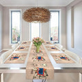 PRAKARTIK BY INDUARTS Dining Table Mats Set of 6 with 135 cm Runner - Elephant Ethnic Theme,Digital Print, Washable, Indoor/Outdoor, Heat-Proof, Water Resistant, Wipe & Clean (47X33 cm) Cream Kafalo