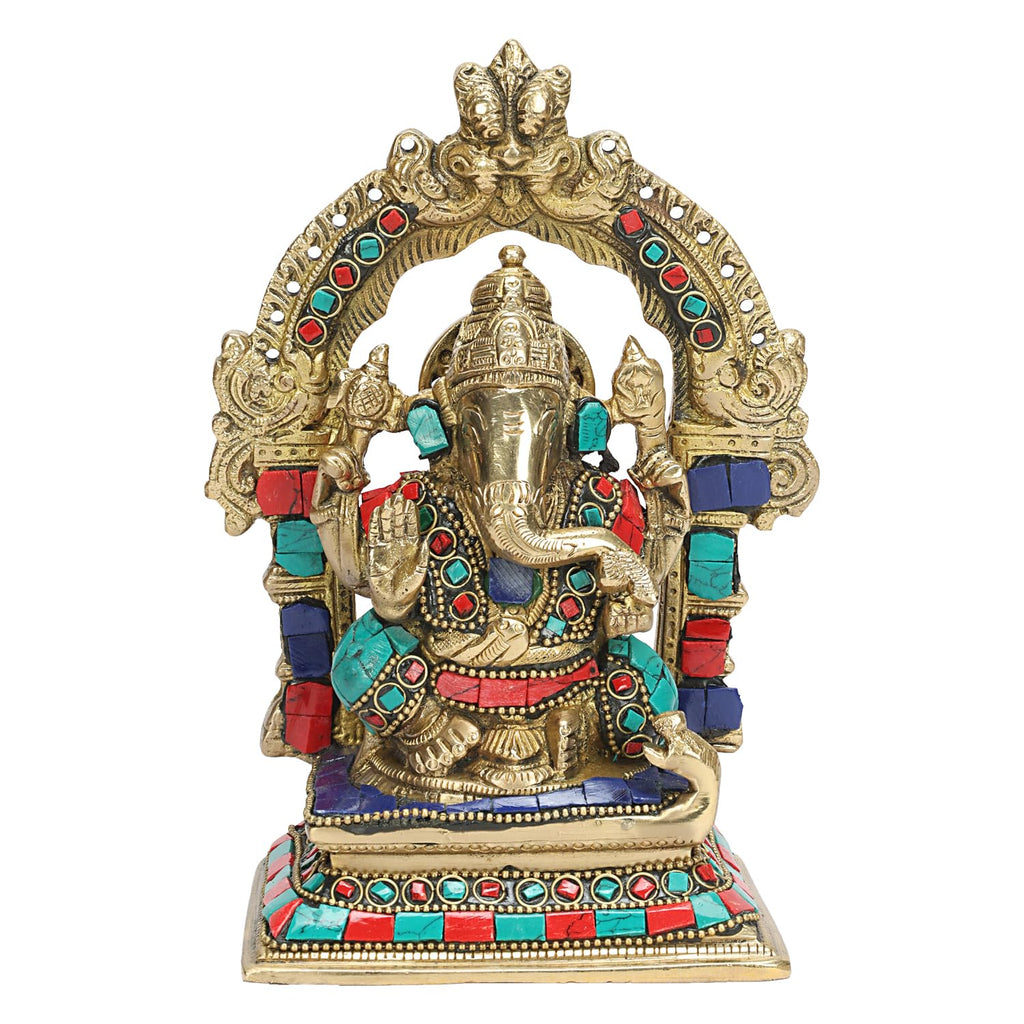ARTVARKO Brass Ganesha Bhagwan Murti Sitting On Singhasan Ganesh Ganpati for Gift Home Décor Height 7 Inches