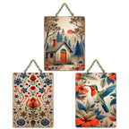 Artvibes Nature & Hummingbird Decoration Wooden Wall Hanger for Home Decor | Living Room | Office | Wall Art Painting For Hall | Graphic Artwork | Wall Poster | Unique Gift (WH_96105N), Set of 3