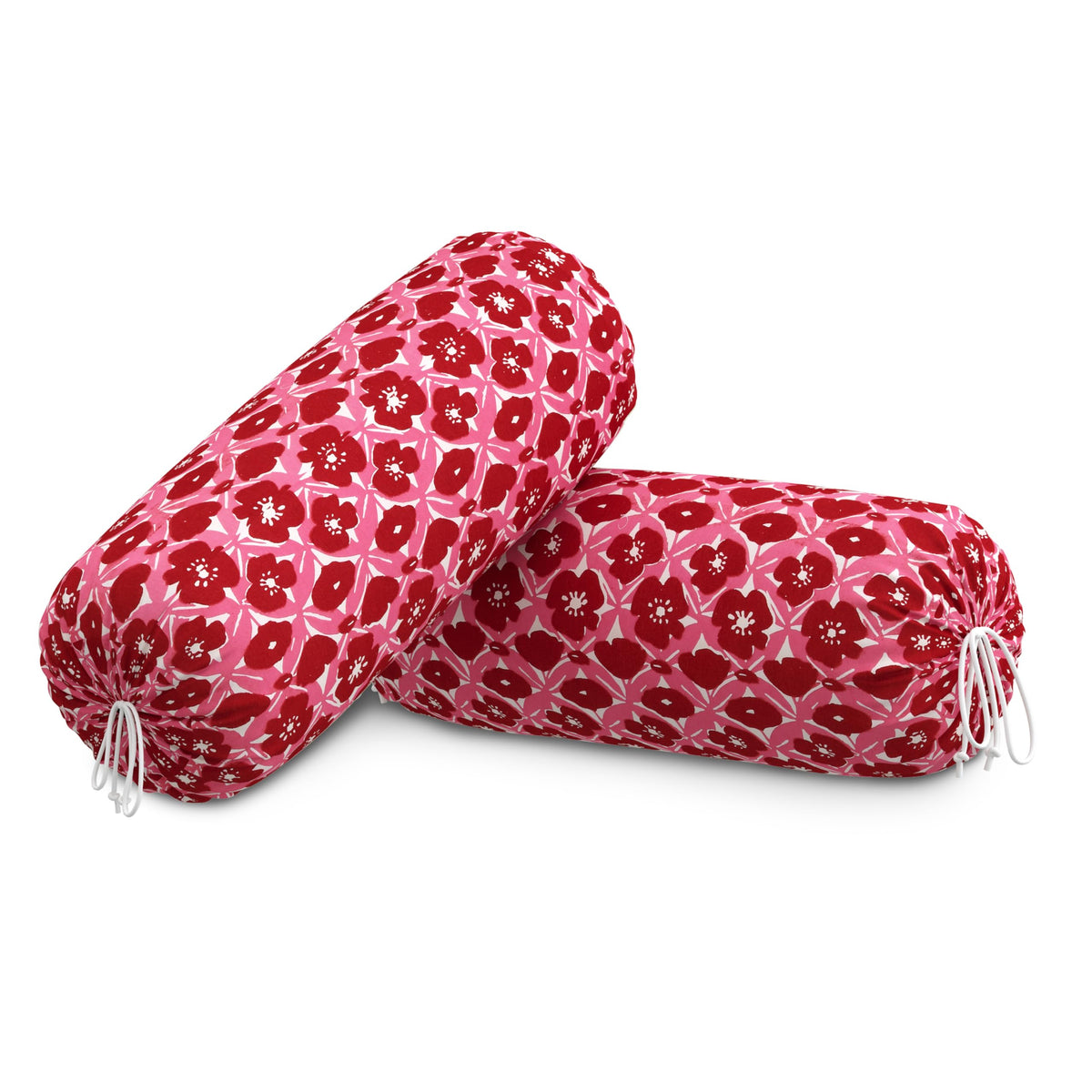 BLOCKS OF INDIA Cotton Hand Block Printed Bolster Cover | Booster Cover with Drawstring | Round Long Pillow Cover for Bed | Dewan Pillow Cover Set 16 X 32 | Set of 2 (RED Flower)