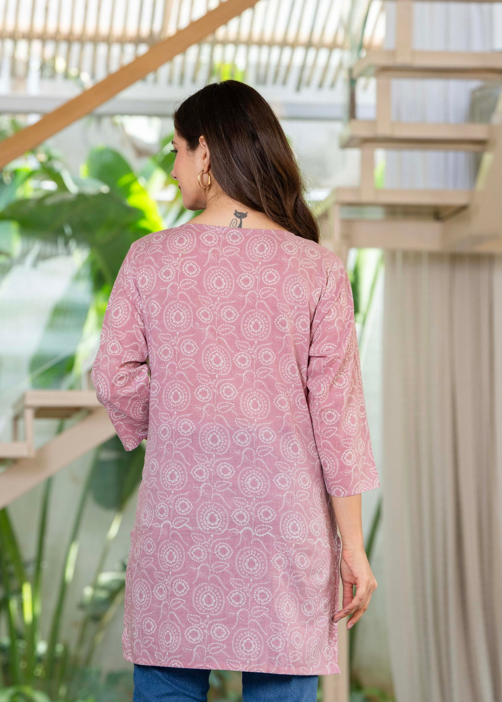 Women Floral Print Tunic Kurta (in, Alpha, S, Regular, Pink)