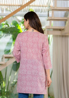 Women Floral Print Tunic Kurta (in, Alpha, S, Regular, Pink)