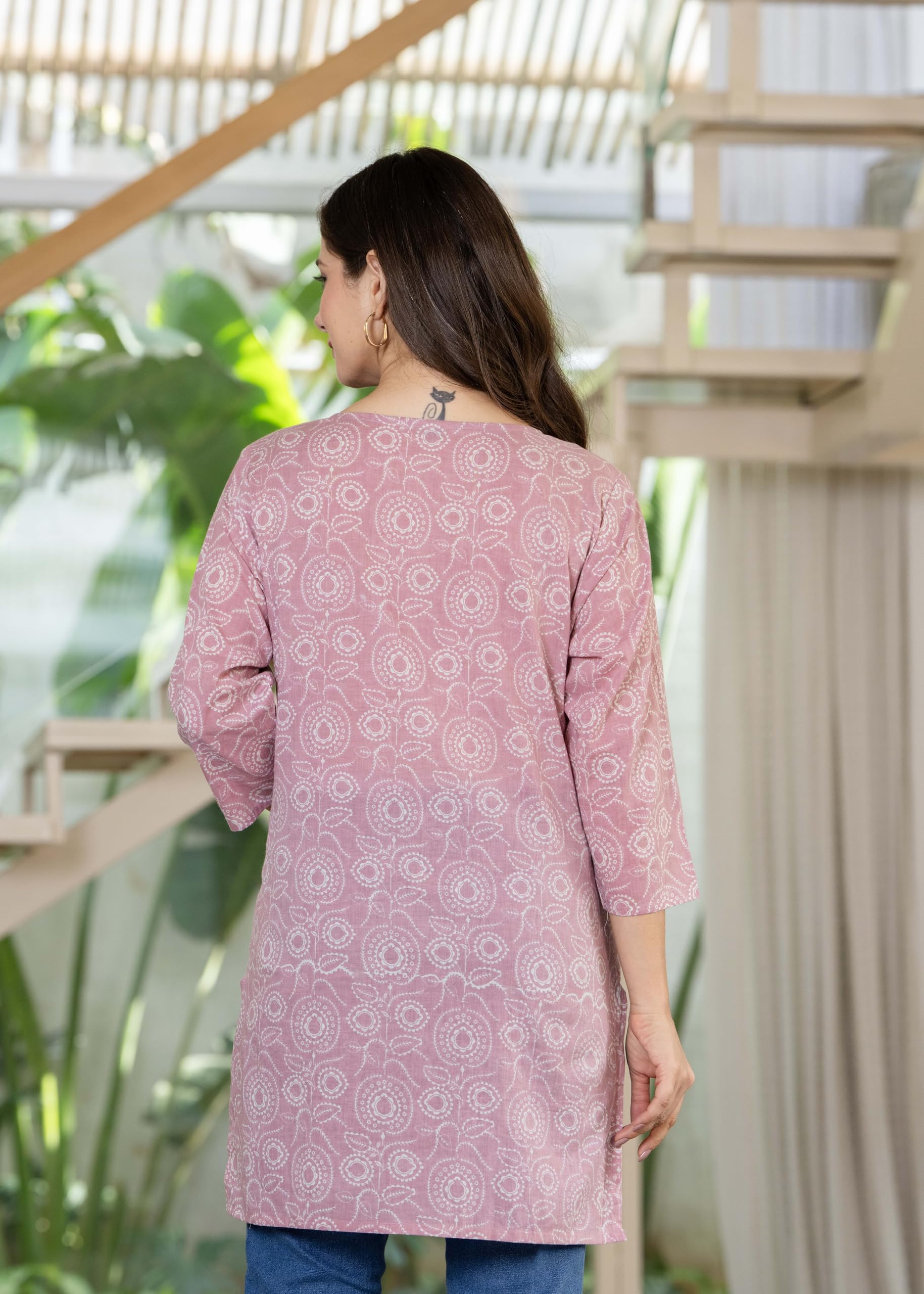Women Floral Print Tunic Kurta (in, Alpha, XL, Regular, Pink)