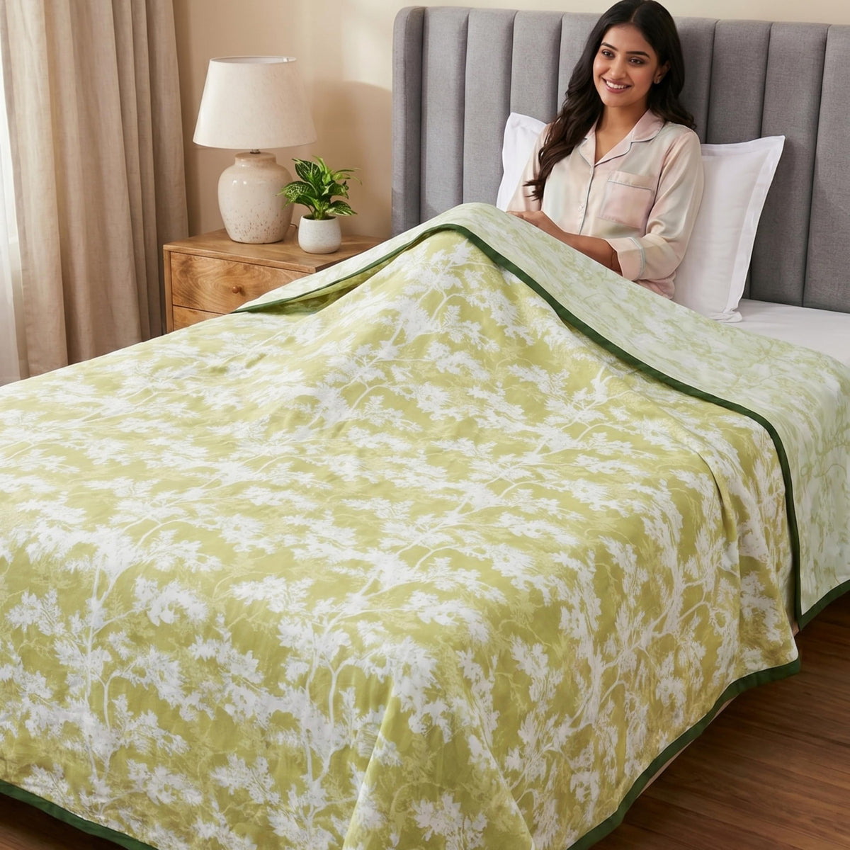 Mafatlal Sparsh Single Dohar Cotton, 150 GSM Pure Cotton Malmal, Reversible AC Blanket Single, Soft Lightweight & Breathable Cotton Blanket, 58 x 88 Inch, Sage Green Kafalo