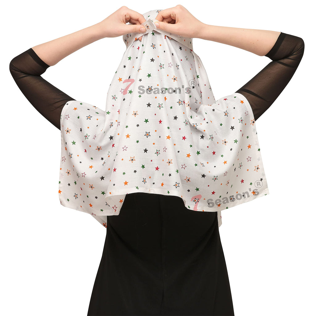 7 season's Girls Cotton Short Female Scarf Cum Mask Scarves Usable For Vehicle Driver Multi Colour Printed Design (White- S Star)
