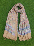 JAHAN TEXTILE Floral Printed Scarf for Women | Soft Lightweight Dupatta/Stole with Tassels | Elegant Ethnic & Casual Wear Wrap | Stylish Designer Shawl for All Seasons (Khakhi)