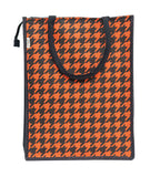 JUTEKA Orange Houndstooth Printed Jute Lunch Bag, Grocery Tote, Hand Bag, Picnic Bag for Men, Women, Girls, Kids with Zip
