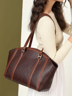 EXOTIC Shoulder Handbag for Women, Classic Fashion Design with Contrast Stitching (Brown)