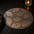 MINI MONK Table mat Round Shape| Gold Table mat Round | Cutwork Design mat | Dining Table mats | Dressing Table MATS | Bed Side Table mats (Leaf) Kafalo