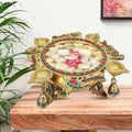 ARTVARKO™ Brass Peacock Design Traditional Multicolor Stone Urli with Diyas and Bells Flowers Bowl Showpiece Home Office Gift 13 Inch