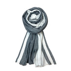 FAHABO Scarf for Women Stylish Pleated Cotton with Woven Border | Hijab Scarf | Stole | Soft, Lightweight, and Latest Scarves | 77 x 33 Inches (Dark Grey and White)