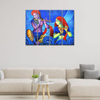 VIBECRAFTS Shree Radha Krishna With Flute 4 Pieces Canvas Wall Painting Fitted With Wooden Frame For Home | Office | Living Room | Gift(PTVC4Pcs1_13514)