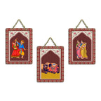 Artvibes Rajasthani Art Home Decorative MDF Wooden Wall Art for Home | Modern Decoration Items | Living Room | Bedroom | Office | Art Print | Aesthetic Wooden Decor | Ideal Gifts (WH_96148N), Set of 3