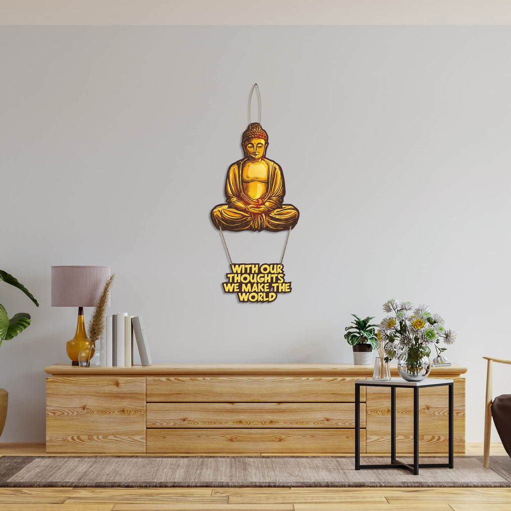 Artvibes With Our Thoughts We Make The World Wall Hanging Wooden Art | Quotes Decor Item | Wall Accent | Office Decor | Inspirational Quotes Wall Art | Mdf Wall Decoration | Gift Items (WH_5716N)