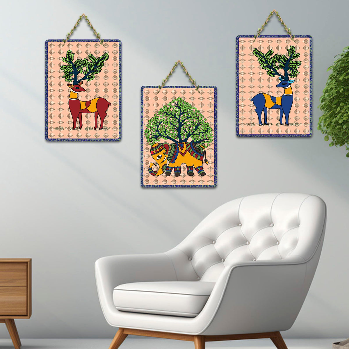 Artvibes Bond Between Nature & Animals Art Wooden Wall Hanger for Home Decor | Living Room | Office | Wall Art Painting For Hall | Graphic Artwork | Wall Art Print | Gift Items (WH_9683N), Set of 3