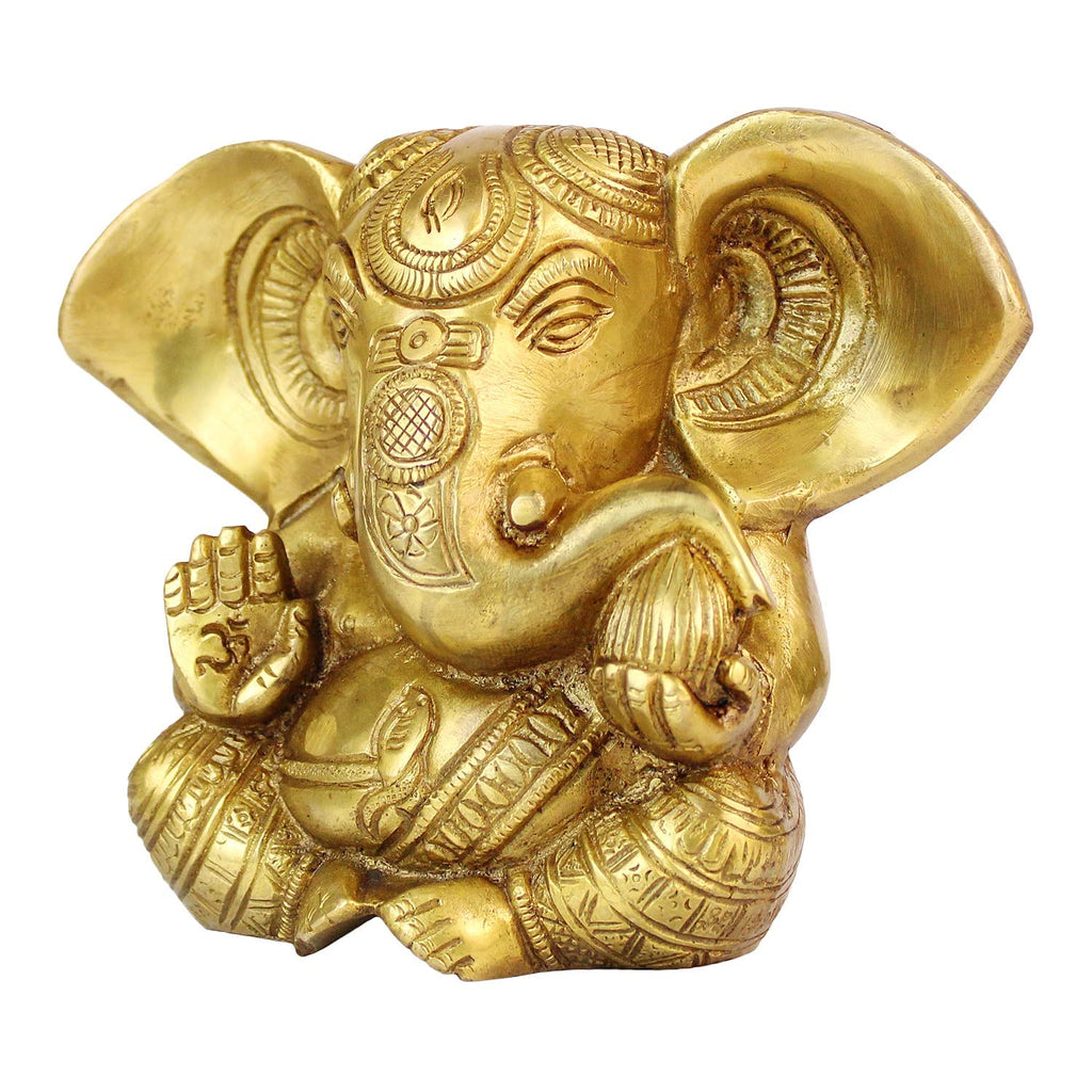 Svarup Brass Sitting Ganesha Idol in Gold Color Height 10 Inch Weight 1.9 Kg
