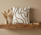 Furnistitchs Handmade Tufted Boho Cushion Covers 12x12 Inches | Embroidered Sofa Pillow Cases | Rustic Bohemian Decorative Throw Cushions for Couch Bedroom Living Room (5, Brown Thread)