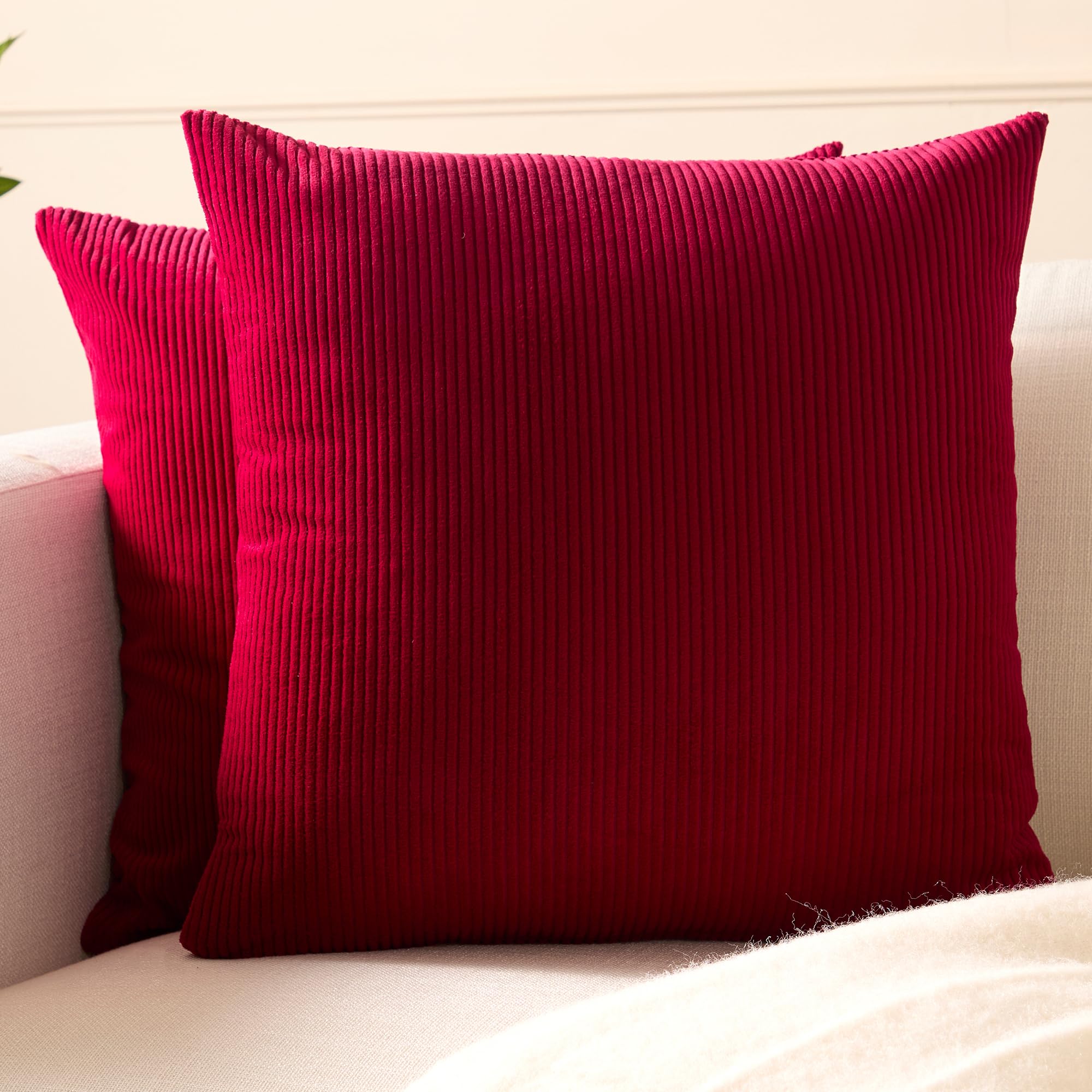 Encasa XO Corduroy Cushion Covers, No Inserts, Set of 2, Red