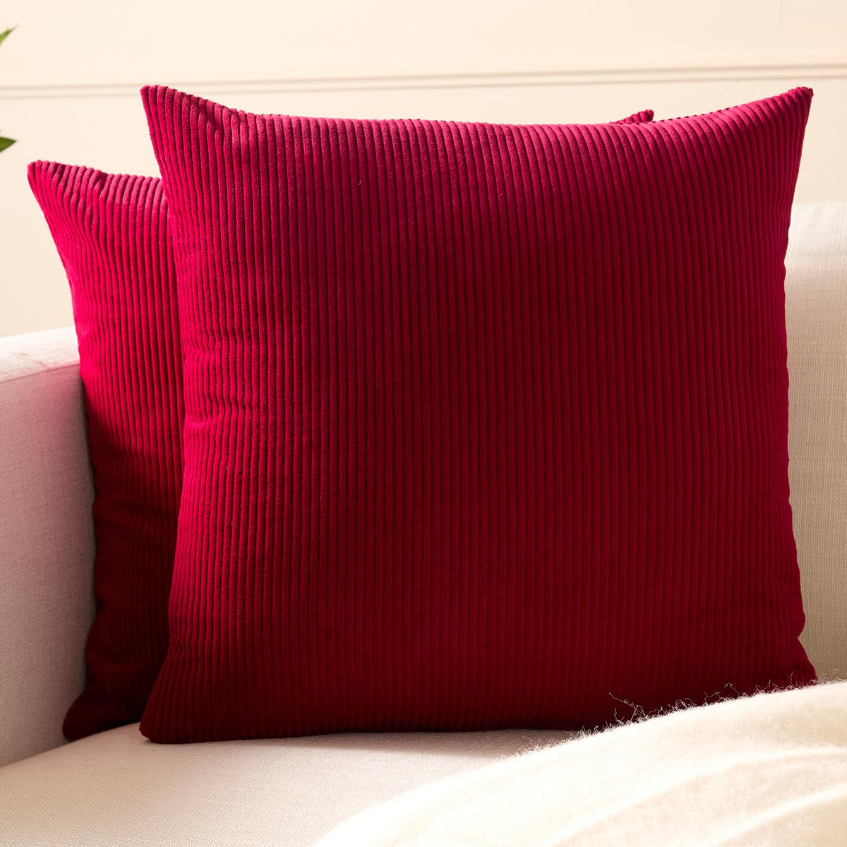 Encasa XO Corduroy Cushion Covers, No Inserts, Set of 2, Red