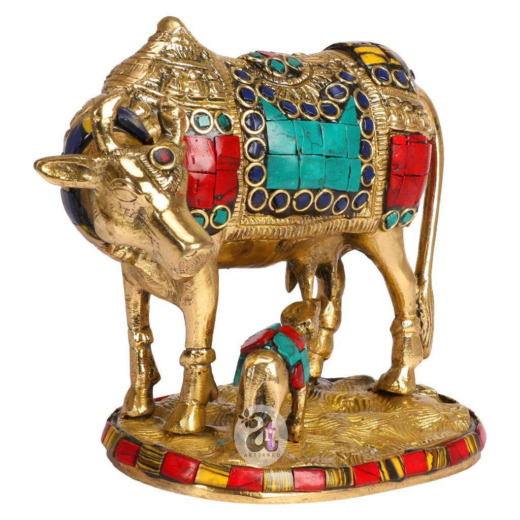 ARTVARKO Brass Unique Statueidol Kamadhenu Cow God Idol Religious Sculpture Figurine for Home & Office- Product Size: 6 Inch