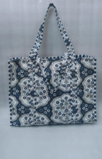 HOUSE OF GULAB Tote Bag for Women Stylish Canvas Handbag with Long Handle Inside Pocket Shoulder Bag Ladies Shopping College Office Travel Tote Bag for Girls Daily Use Fashion Bag (Navy Blue & White)
