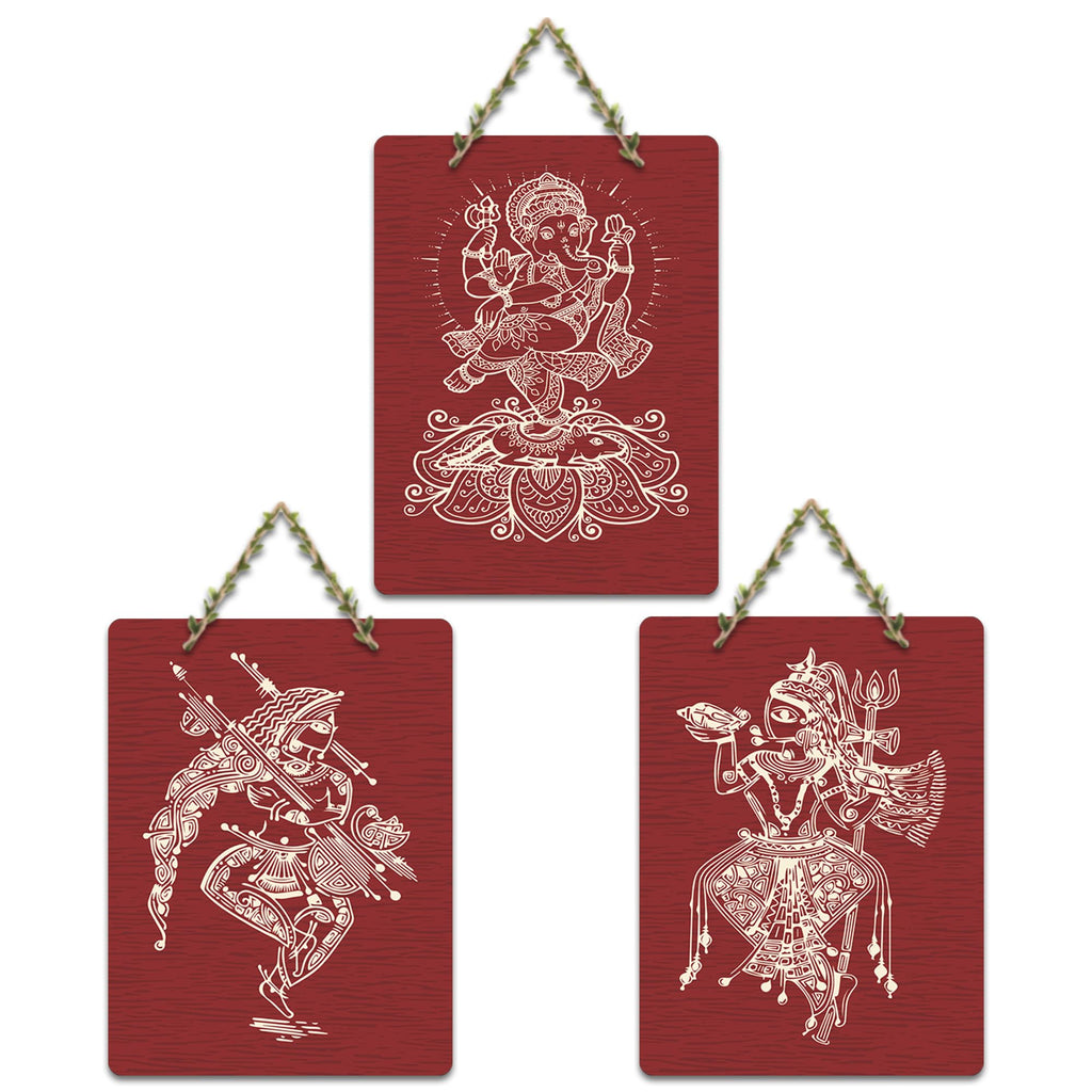 Artvibes Mytholgical GodsDecorative MDF Wooden Wall Art for Home | Printed Wall Decoration | Scenery For Drawing Room | Wall Illustrations | Artworks Hangings | Gift Items (WH_96149N), Set of 3