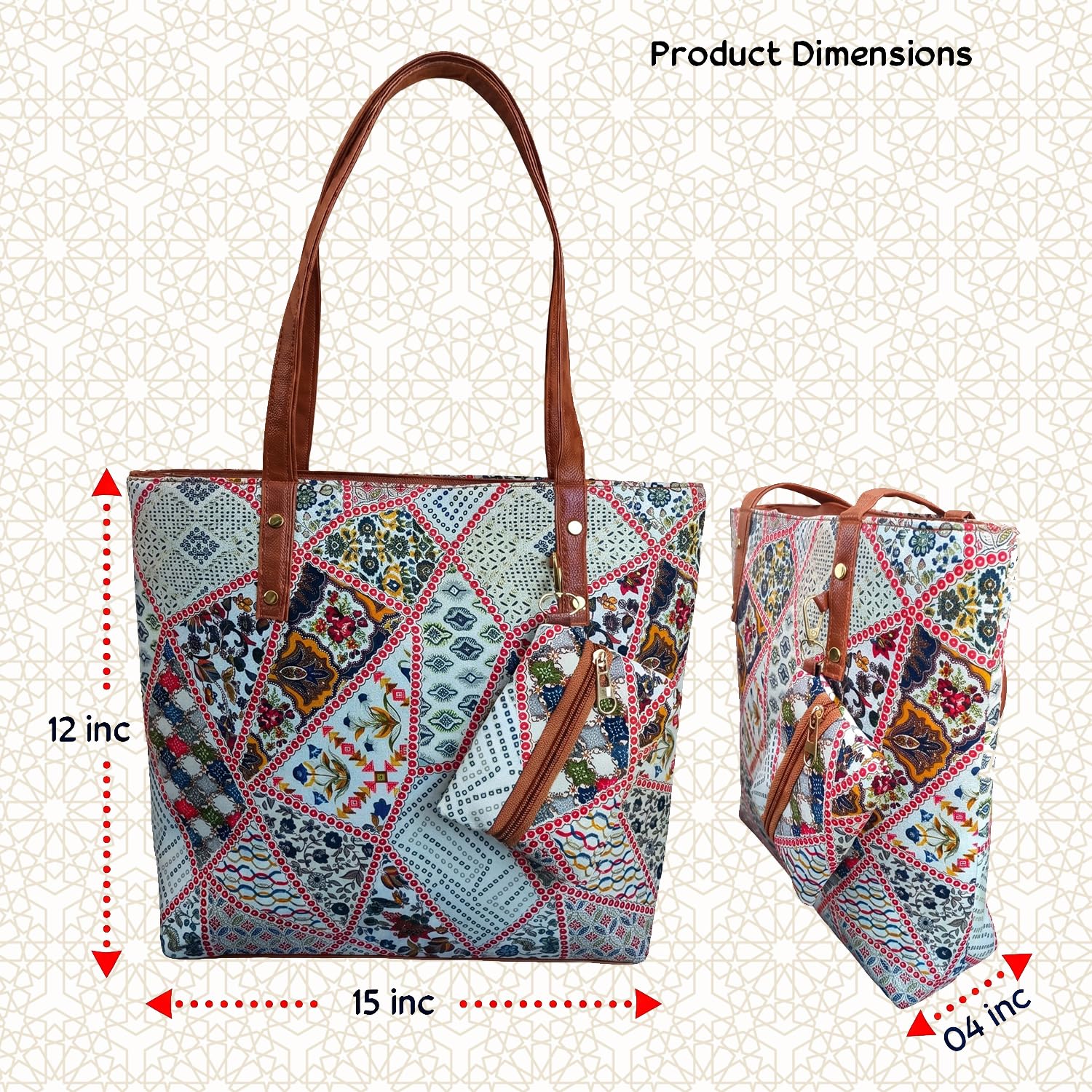 STYLE BA Women's Tote Bag With Leather Handles & Embroidery Printed Handbag With Zip Pockets, Shoulder Tote Bag And Handbag (Green)