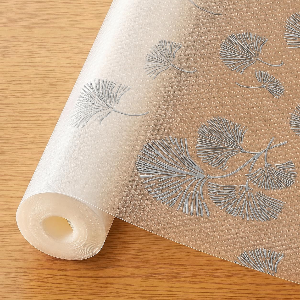ElastPro (45 cm X 5 m) Printed Shelf Liners for Kitchen Shelves, Drawer Mat, Shelf Liner, Fridge Mats, Kitchen Cabinet Drawer Mat Liner Sheets (Fan Leaf Silver) Kafalo