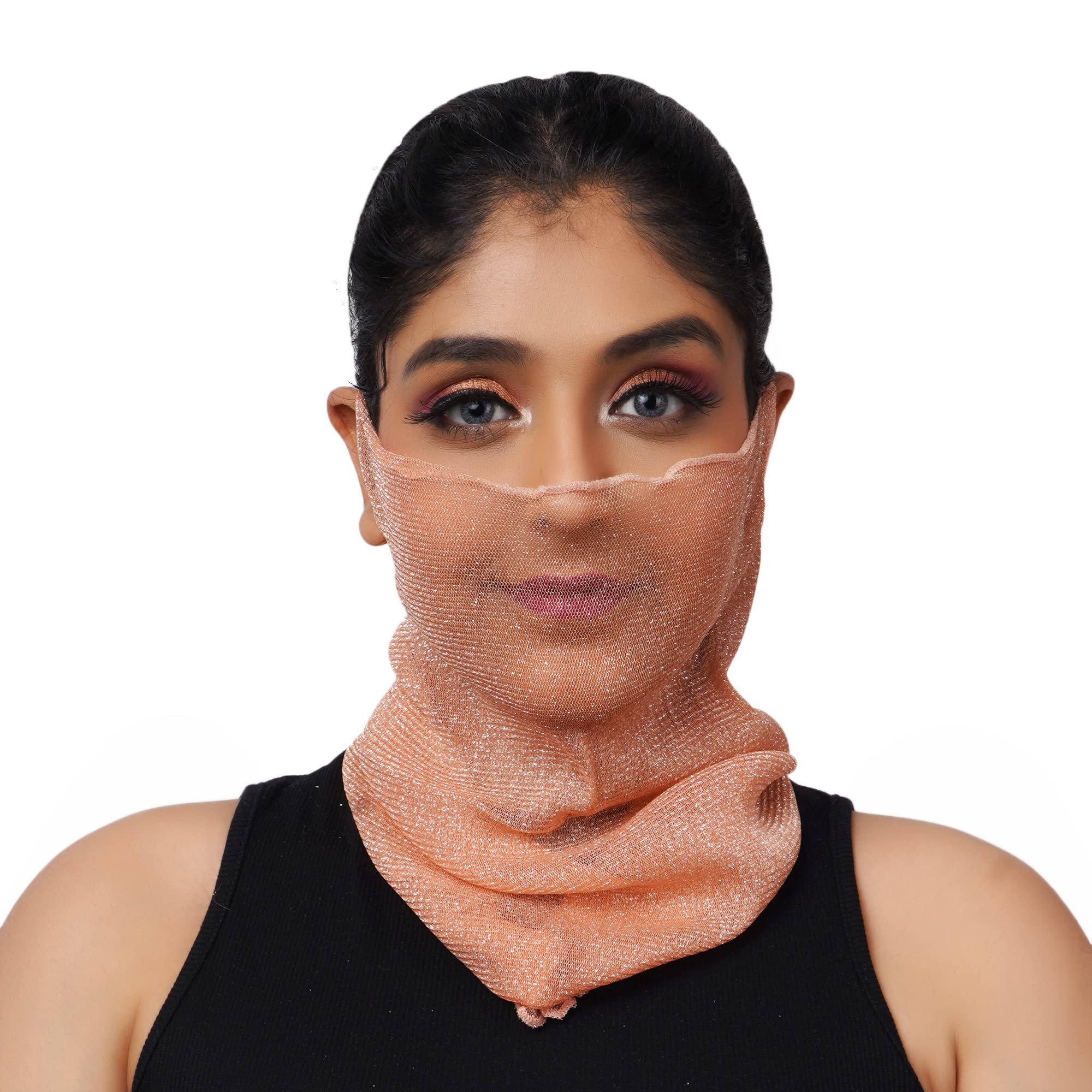 KETKAR Women's Spring Summer Face Scarf Bandana Net Mask Soft Cashmere Neck Scarves_Free Size(Pack Of 02,Green And Beige)