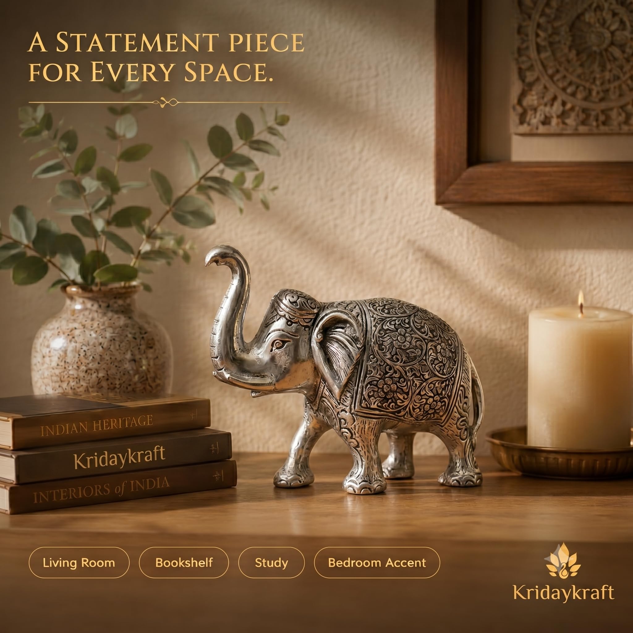 KridayKraft Metal Elephant Silver Color for Showpiece Enhance Your Home,Office & Table and Gift for Have House Warming Anniversaries, Birthday..