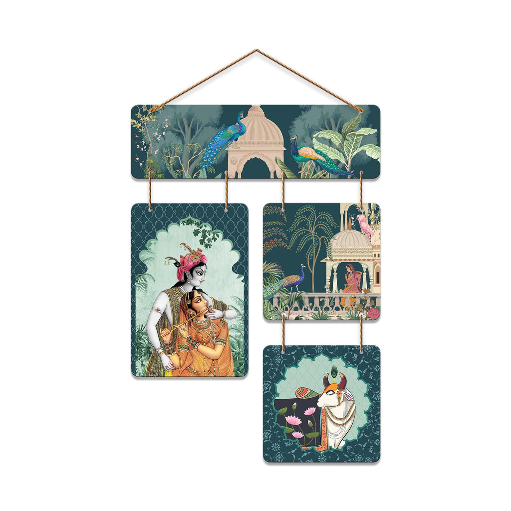Artvibes Indian Devotional Pichwai Art Shri Radha & Krishna Wooden Wall Hanger for Home | Spiritual Decor Items | Wall Poster | Artwork| Stylish Modern Decor Item | Gift Items (WH_6532N)