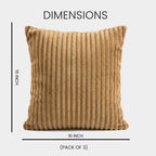 Yellow Weaves Pencil-Stripe Fur Cushion Covers | Soft Polyester | Decorative Sofa & Throw Pillow Covers | 16x16 Inches, Pack of 3 (Golden Brown)