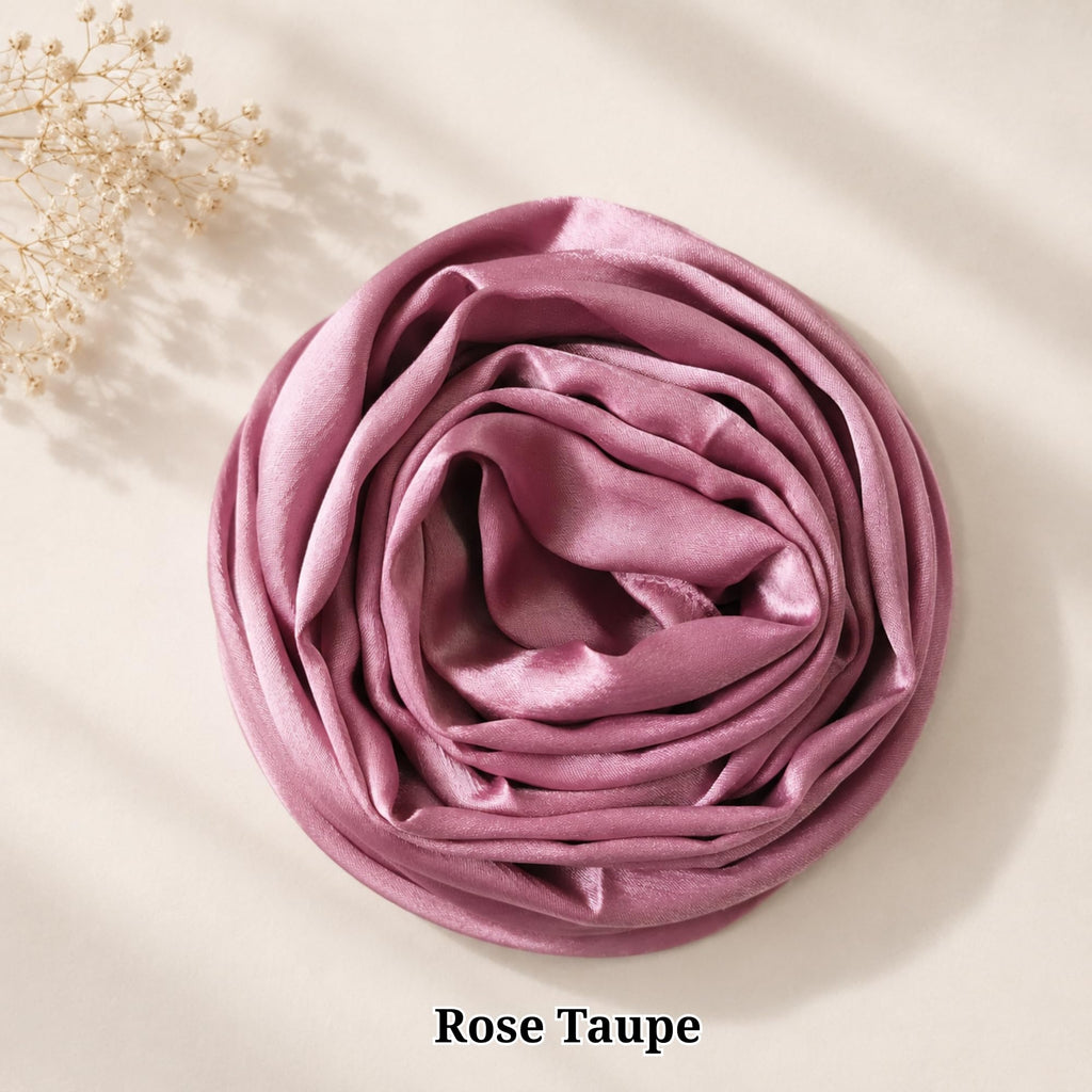 Leaf & FEATHER™ Muna Satin Hijab Scarf for Women | 200 x 70 cm | Silky Smooth & Lightweight | Daily and occational wear (Rose Taupe)
