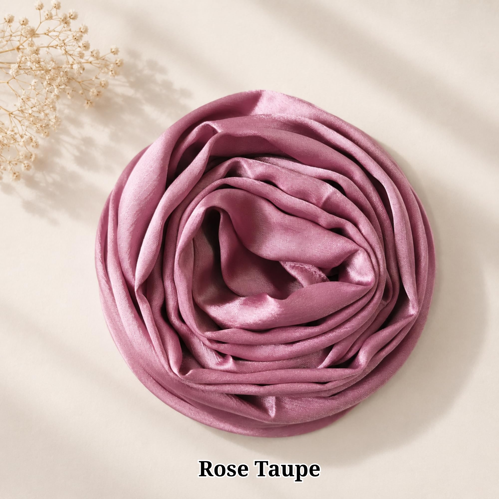 Leaf & FEATHER™ Muna Satin Hijab Scarf for Women | 200 x 70 cm | Silky Smooth & Lightweight | Daily and occational wear (Rose Taupe)