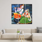 VIBECRAFTS 3 Pieces Shree Radha Krishna Playing Flute Canvas Wall Painting Fitted With Wooden Frame For Home | Office | Living Room | Gifts (PTVC3Pcs1_9551)