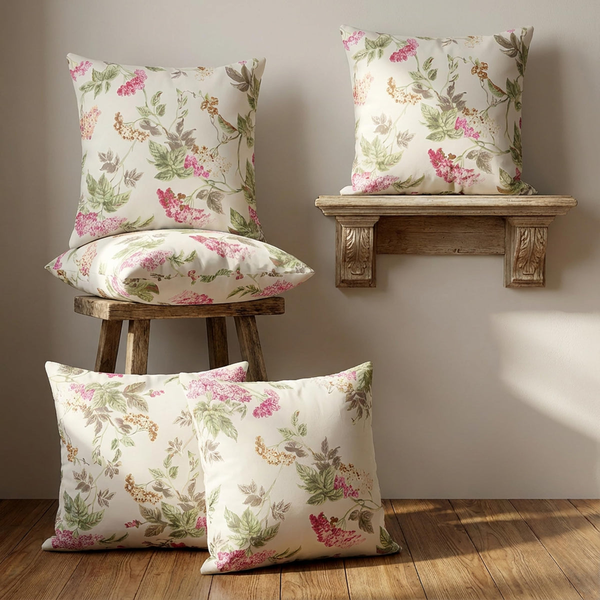 Clasiko Cotton Cushion Covers 24x24 – Set of 5 Decorative Cushion Covers, Bloom Lace, Soft Cotton, Hidden Zip, Sofa & Bedroom Décor