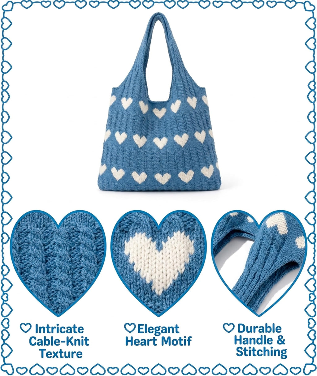 KSAIBINID Crochet Bag, Stylish Tote Bag for Women, Beach Bag for Daily Use and Travel, Blue Woven Openwork Design, Perfect for College Girls and Fashion Enthusiasts